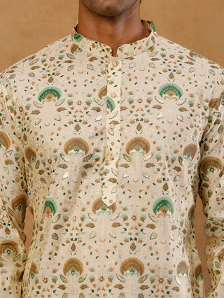 Silk Blend Foil Print Kurta for Men