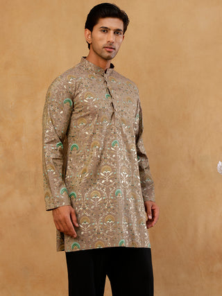 Silk Blend Foil Print Kurta for Men