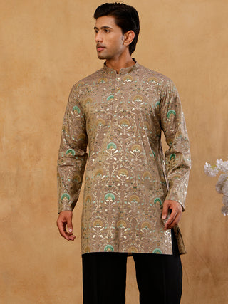 Silk Blend Foil Print Kurta for Men