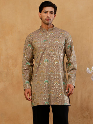 Silk Blend Foil Print Kurta for Men