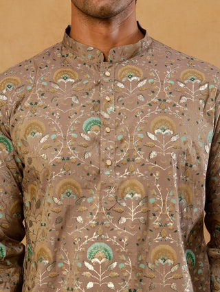 Silk Blend Foil Print Kurta for Men