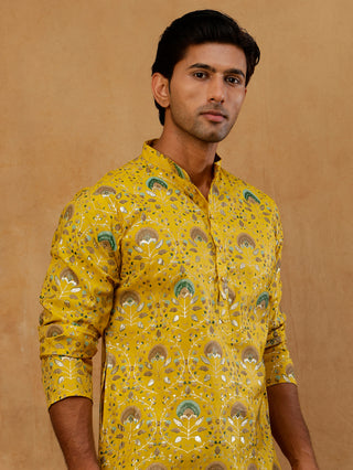 Silk Blend Foil Print Kurta for Men