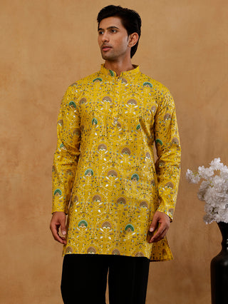 Silk Blend Foil Print Kurta for Men