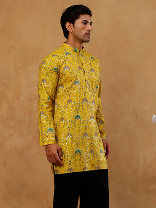 Silk Blend Foil Print Kurta for Men