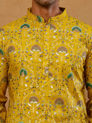 Silk Blend Foil Print Kurta for Men