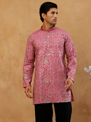 Silk Blend Foil Print Kurta for Men