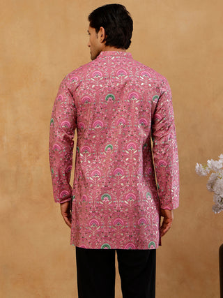 Silk Blend Foil Print Kurta for Men