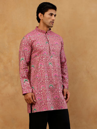 Silk Blend Foil Print Kurta for Men