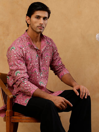 Silk Blend Foil Print Kurta for Men