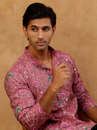 Silk Blend Foil Print Kurta for Men