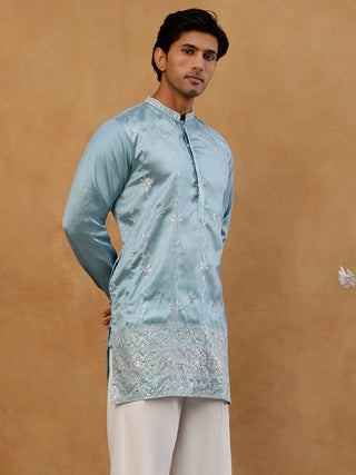 Men's Silk Blend Embroidered Kurta