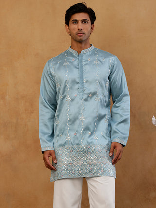 Men's Silk Blend Embroidered Kurta