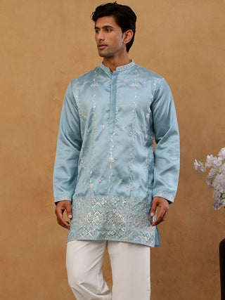 Men's Silk Blend Embroidered Kurta