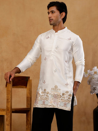 Silk Blend Embroidered Kurta for Men