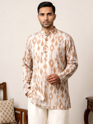 Men Cotton Blend Ikat Printed Kurta