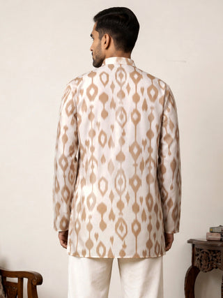 Men Cotton Blend Ikat Printed Kurta