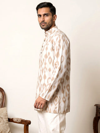 Men Cotton Blend Ikat Printed Kurta