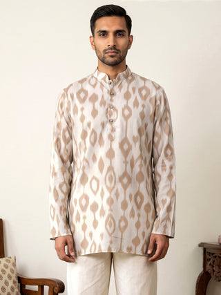 Men Cotton Blend Ikat Printed Kurta