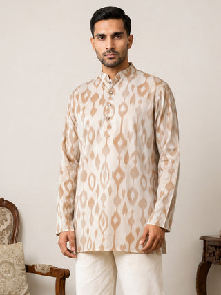 Men Cotton Blend Ikat Printed Kurta