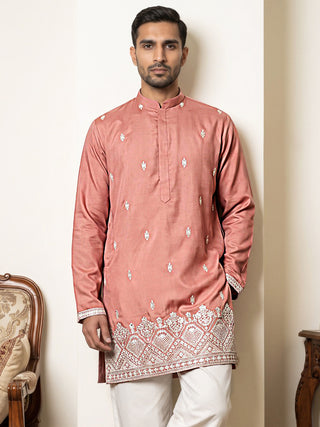 Cotton Blend Ethnic Embroidered Kurta