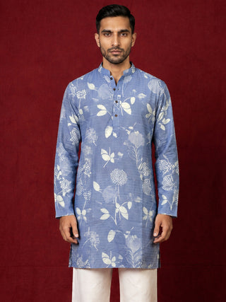 Cotton Blend Printed & Thread Work Kurta