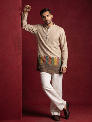 Cotton Blend Printed & Thread Work Kurta for Men