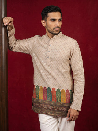 Cotton Blend Printed & Thread Work Kurta for Men