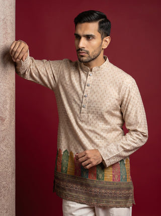 Cotton Blend Printed & Thread Work Kurta for Men