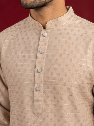 Cotton Blend Printed & Thread Work Kurta for Men