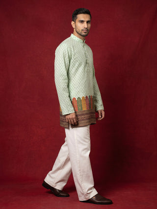 Cotton Blend Printed & Thread Work Kurta for Men