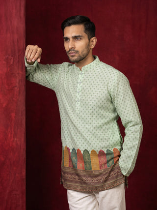 Cotton Blend Printed & Thread Work Kurta for Men