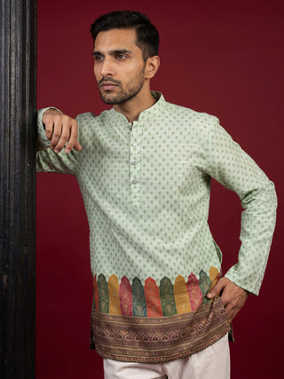 Cotton Blend Printed & Thread Work Kurta for Men