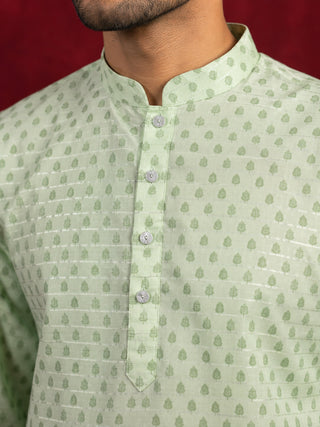 Cotton Blend Printed & Thread Work Kurta for Men