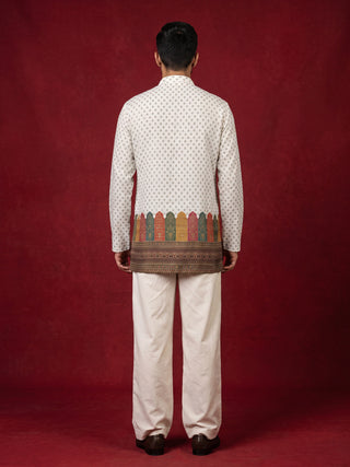 Cotton Blend Printed & Thread Work Kurta for Men