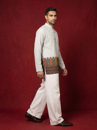 Cotton Blend Printed & Thread Work Kurta for Men