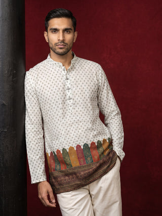 Cotton Blend Printed & Thread Work Kurta for Men