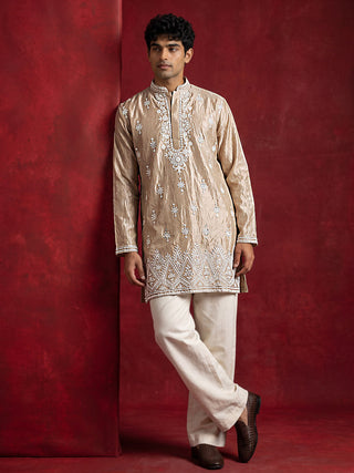 Silk Blend Embroidered Kurta for Men