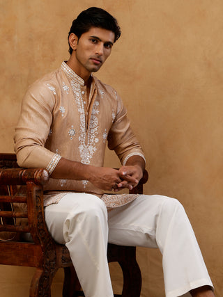 Silk Blend Embroidered Kurta for Men