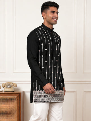 Silk Blend Embroidered Short Kurta