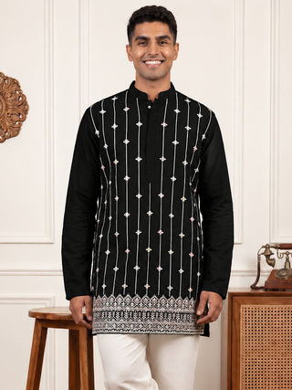 Silk Blend Embroidered Short Kurta