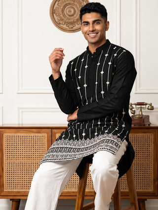 Silk Blend Embroidered Short Kurta
