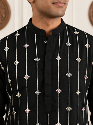 Silk Blend Embroidered Short Kurta