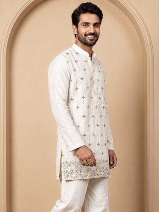 Silk Blend Embroidered Short Kurta