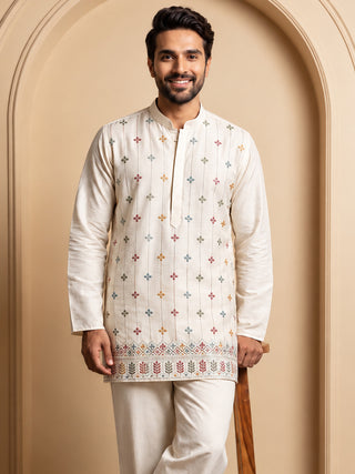 Silk Blend Embroidered Short Kurta