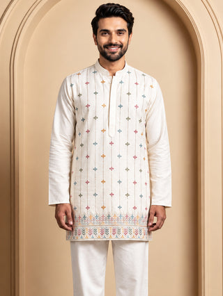 Silk Blend Embroidered Short Kurta