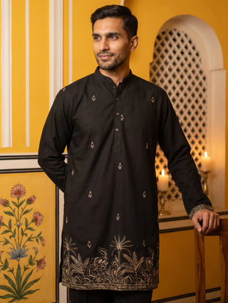 Silk Blend Embroidered Short Kurta