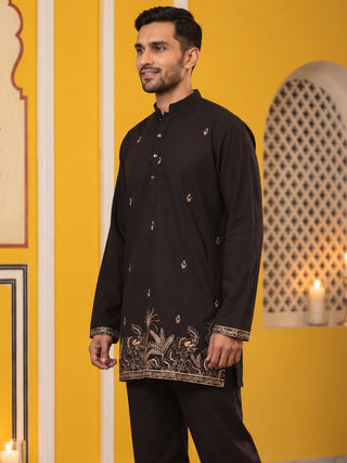 Silk Blend Embroidered Short Kurta
