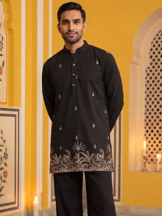 Silk Blend Embroidered Short Kurta