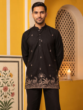 Silk Blend Embroidered Short Kurta
