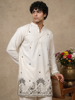 Silk Blend Embroidered Short Kurta